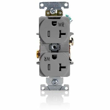 Leviton Straight Blade Receptacle, 5-20R, 20 A, 125V AC, 2 Pole, 3 Wire, Flush Mount, Single, Gray TWR20-GY