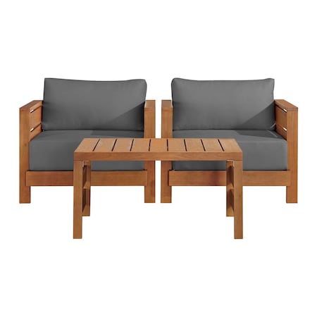 Alaterre Furniture Alaterre Barton 3 Piece Patio Furniture Set with Gray Cushions Natural Finish Design 80-BARTON-CH2TB-G