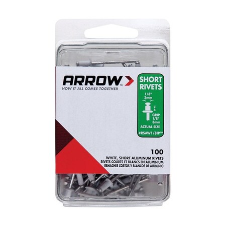 Arrow Fastener 1/8 in. D X 1/8 in. Aluminum Rivets White, 100PK RSAW1/8IP