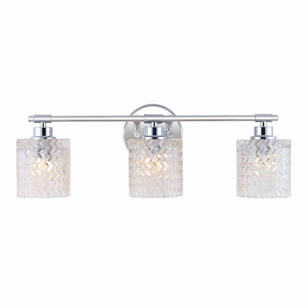 Jonathan Y Spaulding Vintage 22 in. 3-Light Iron/Chevron Pattern Glass Farmhouse Cottage LED Vanity Light, Chrom JYL3550A
