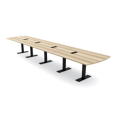 Skutchi Designs 18ft Arc Rectangle Conference Table With Power | Harmony Series | 18 Person Meeting Room Table HAR-AREC-48X216-T.BK-K525-EBLK