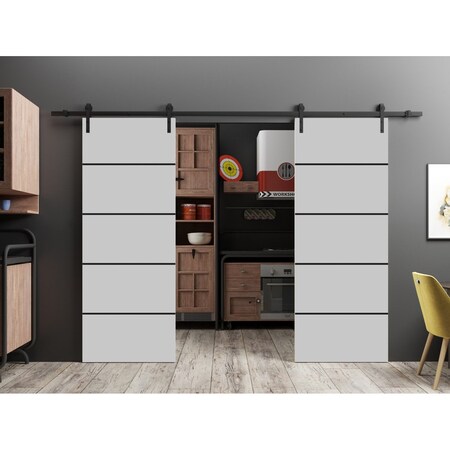Sartodoors Sliding Double Barn Doors with Hardware, Planum 0015 Matte Grey and Aluminum Strips, 13FT Rail Hang PLANUM0015DB-GRE-36
