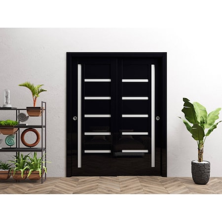 Sartodoors Sliding Closet Bypass Doors 60x80 inches Black Solid Core Modern Interior QUADRO4088DBD-GLB-60