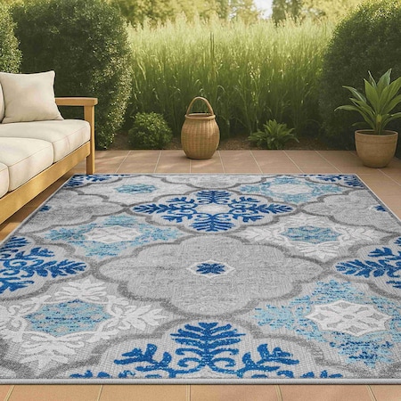 Jonathan Y Cassis Ornate Ogee Trellis High-Low Light Gray/Blue 3 ft. x 5 ft. Indoor/Outdoor Area Rug AMC105B-3