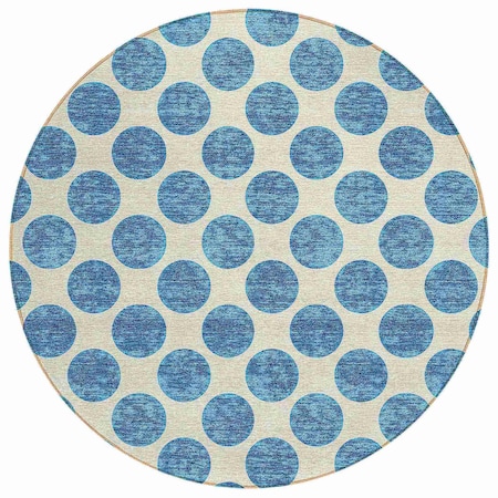 Homeroots 8' Teal Blue And Ivory Round Polka Dot Washable Indoor Outdoor Area Rug 614943