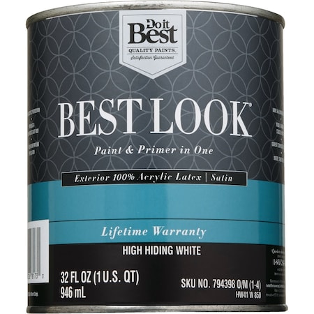 Do It Best 100% Acrylic Latex Premium Paint & Primer In One Satin Exterior House Paint High Hiding Wht 1 Qt. HW41W0850-14