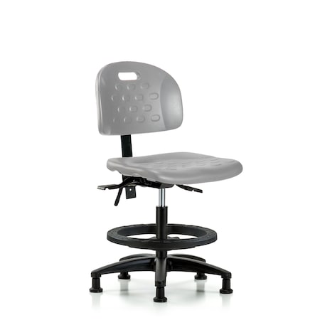 Blue Ridge Ergonomics Poly Chair - Medium Bench Height with Seat Tilt, Black Foot Ring, & Stationary Glides in Gray Poly HPMBCH-RG-T1-A0-BF-RG-GRY