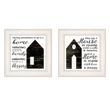 Homeroots Set Of Two House or Blessing White Framed Print Wall Art, 2PK 407479