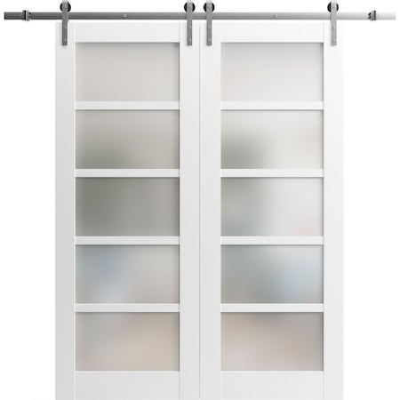 Sartodoors Sturdy Double Barn Door White Solid Core Modern Interior QUADRO4002DB-S-WS-36 x 80 (2* 18x80)-Frosted Glass