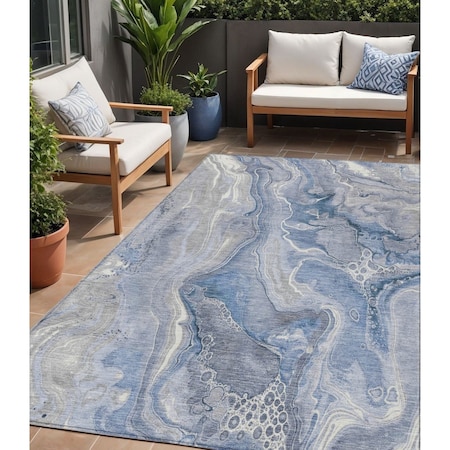 Homeroots 5' X 8' Denim Blue And Ivory Abstract Washable Indoor Outdoor Area Rug 617597