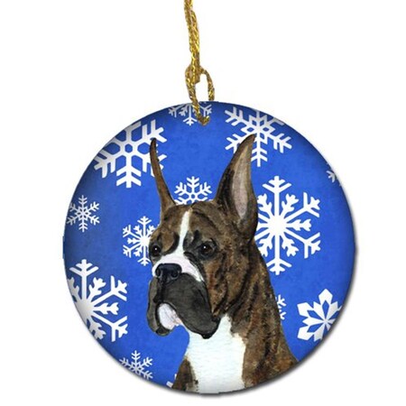 Carolines Treasures Boxer Winter Snowflakes Holiday Christmas Ceramic Ornament SS4646-CO1