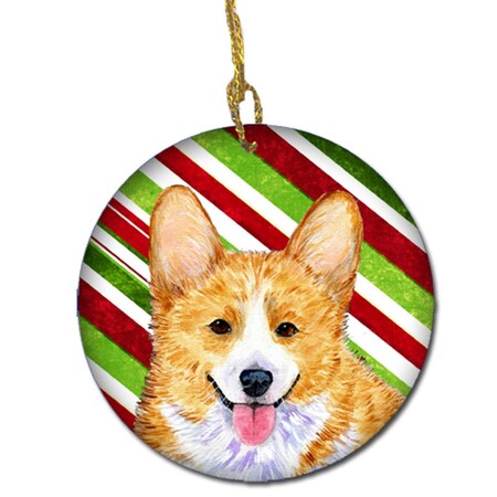 Carolines Treasures Corgi Candy Cane Holiday Christmas Ceramic Ornament SS4555-CO1