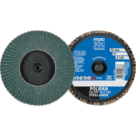 Pferd 3'' POLIFAN Mini Flap Disc - Flat - Zirconia - 120 Grit 42933