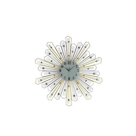 Homeroots 27" Gold Silver And Metal And Faux Crystals Silent Analog Sunburst Wall Clock 626372