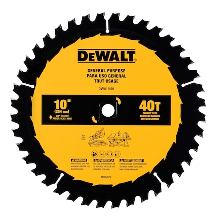 Dewalt Circular Saw Blade, Carbide, Dia 10 in DWA11040