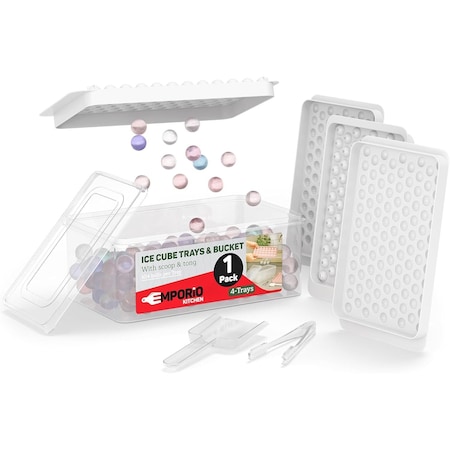 Emporio Kitchen Round Ice Cube Tray Set with Lid & Tongs, 104 BPA-Free Ice Balls, Quick Release Mold, White EMPICES41WH
