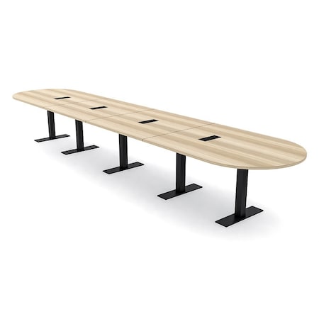 Skutchi Designs 20 Person Conference Table With Power Unit | 20' Racetrack Table | Harmony Series HAR-RAC-48X240-T.BK-K525-EBLK