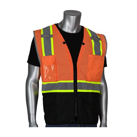Pip ANSI Type R Class 2 Two-Tone Eleven Pocket Tech-Ready Mesh Surveyors Vest w/Ripstop Black Bottom Fr 302-0650D-OR/L
