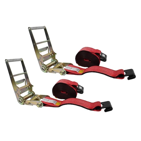Mytee Products 4in x 30ft Ratchet Straps w/Flat Hook, WLL 5,400 Trailer Tie Down Red, 2PK RS430Rx2
