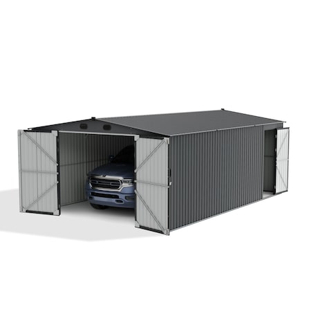 Sunjoy 13 ft. x 20 ft. Outdoor Storage Shed, Carport, Dark Grey A110006610