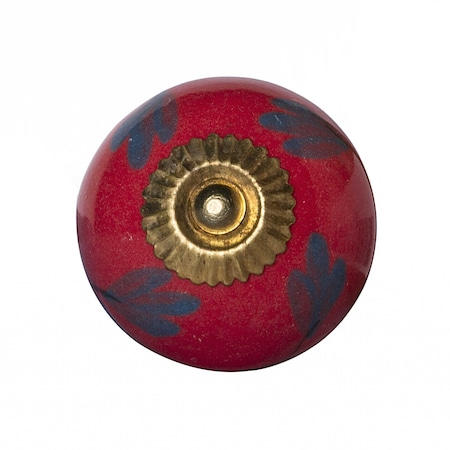 Homeroots Set of Twelve Blue And Red Floral Ceramic Drawer Pull Knobs, 12PK 358090