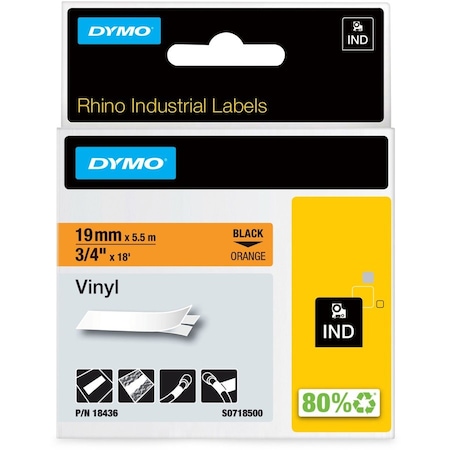 Dymo Label Tape Cartridge, Black on Orange, Labels/Roll: Continuous 18436