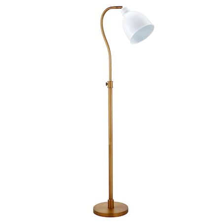 Homeroots 68" Brass Adjustable Reading Floor Lamp With White Frosted Glass Dome Shade 523563