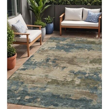 Homeroots 5' X 8' Teal Blue And Beige Abstract Washable Indoor Outdoor Area Rug 630940