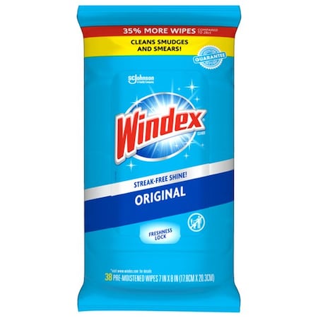 Windex Wipes Glass Cleaner Wipes, White, Unscented, Packet, 12 PK 378032