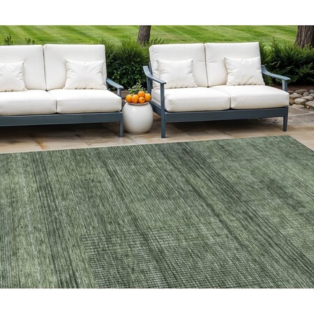 Homeroots 8' X 10' Olive Green And Gray Striped Washable Indoor Outdoor Area Rug 588109