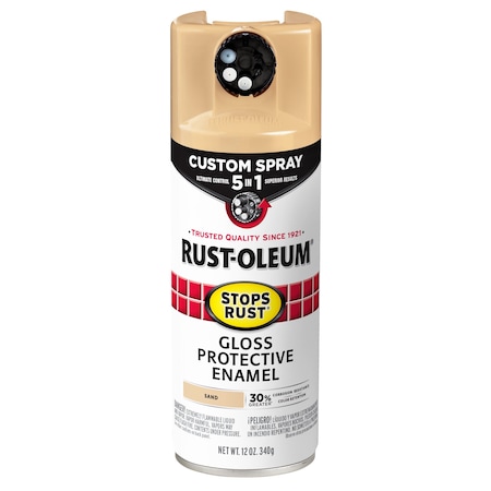 Rust-Oleum Rust Preventative Spray Paint, Sand, Gloss, Solvent, 12 Oz 376905
