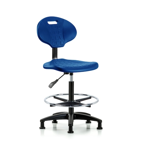 Blue Ridge Ergonomics Erie Poly Chair, High Bench, Foot Ring, Glides, Blue BR-TPHBCH-RG-A0-CF-RG-BLU