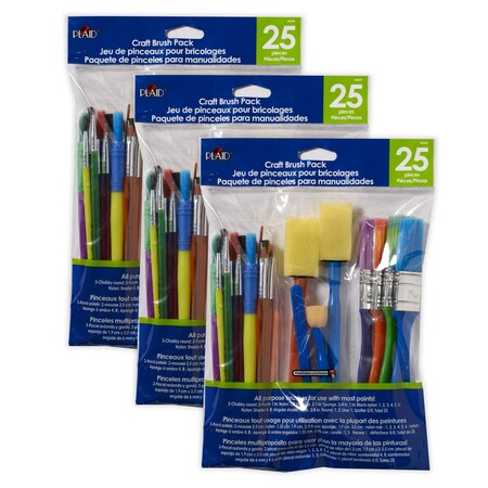 Plaid Craft Brush Set, Assorted Shapes & Sizes, 25-Piece Set, 3PK 44249