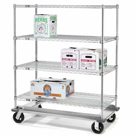 Global Industrial Nexel 4 Shelf Truck, Chrome, 36"W x 24"D x 61"H, Rubber Plate Casters, 2 Rigid, 2 Swivel 241973