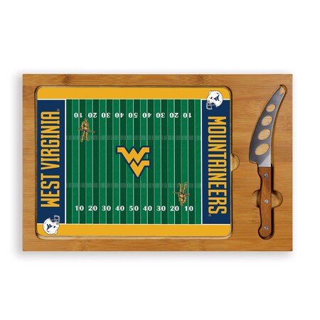 Picnic Time Family Of Brands NCAA West Virginia Mountaineers Football Field Icon Glass Top Cutting Board & Knife Set 910-00-505-834-0