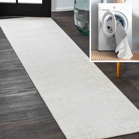 Jonathan Y Twyla Classic Solid Low-Pile Machine-Washable Cream 2 ft. x 8 ft. Runner Rug WSH300E-28