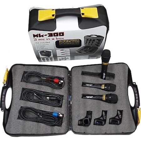 Dj Tech Professional Mic Package w/ Case, Clips, & Color Coded Cables MK-300