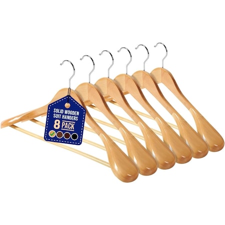 Lifemaster Solid Wooden Hanger Set, Non-Slip, 360 Deg Swivel Hook, Space-Saving, 8PK LMSUWD8