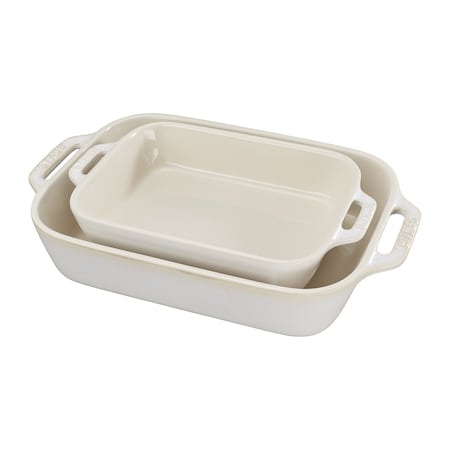 Staub Ceramic 2-pc Rectangular Baking Dish Setand, Rustic Ivory 1009555