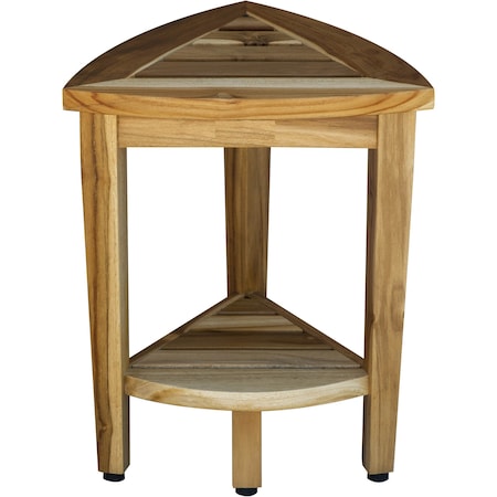 Homeroots Compact Teak Corner Shower Or Outdoor Bench With Shelf In Natural Finish 376733