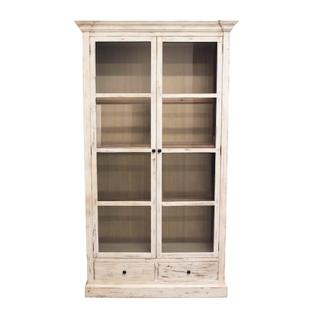 Homeroots 46in Ivory Solid Wood Frame China Cabinet With Three Shelves And Two Drawers 489026
