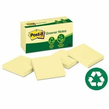 Post-It Recycled Sticky Notes, 3x3 In., YW, PK12 654-RP