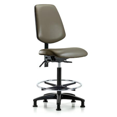 Blue Ridge Ergonomics Vinyl Chair, High Bench, Med Back, Tilt, Foot Ring, Glides, Taupe BR-VHBCH-MB-RG-T1-A0-CF-RG-8809