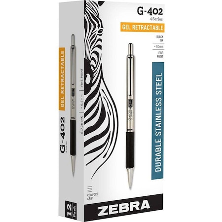 Zebra Pen G-402 Retractable Gel 0.5mm Black Dozen 49210