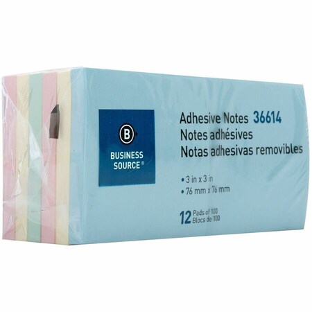 Business Source NOTES, ADHSV, 3X3, 12PK, PASTEL, PK6 BSN36614