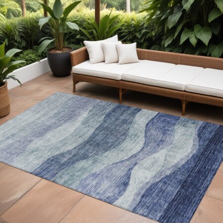 Homeroots 9' X 12' Light Blue And Dark Blue Abstract Washable Indoor Outdoor Area Rug 604969