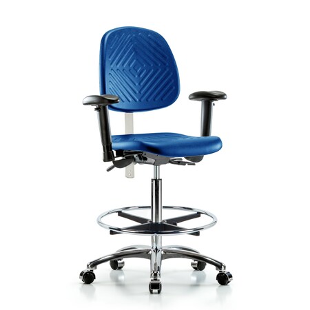 Blue Ridge Ergonomics Clean Room Chair, Adjustable Arms BR-NCR-PHBCH-MB-CR-T0-A1-CF-CC-BLU