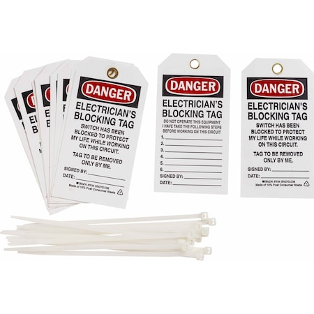 Brady Tag DANGER ELECTRICIANftS BLOCKING TAG SWITCH BLOCKED TO PROTECT LIFE 5.75x3 25PK 76194