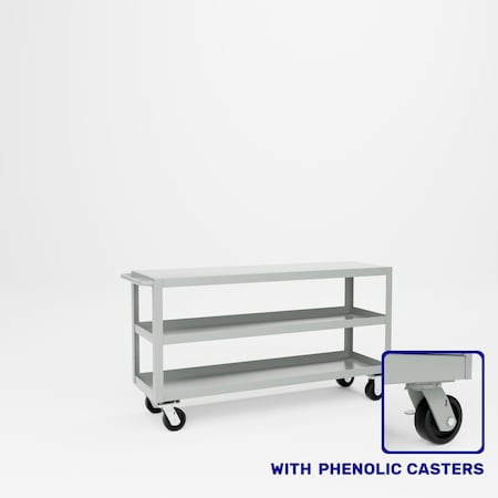 Pucel Heavy Duty Shop Truck, 60 in W x 18 in D x 33.5 in H, Three Shelves, Push Handle, Black 1860-DT-3P