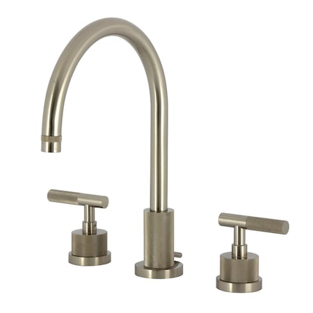 Kingston Brass Widespread Bathroom Faucet with Knurled Handle and Brass Pop-Up, Brushed Nickel KS8928KNL